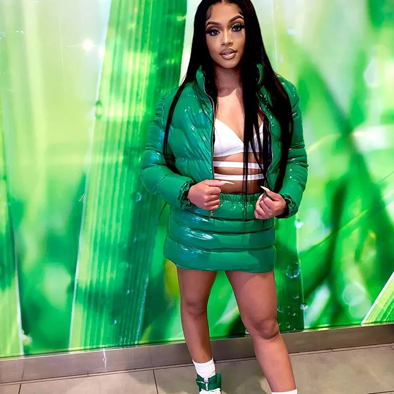 

SUJYing Wind 2022 Winter New Cotton Clothes Jaket Women Mirror PU Leather Warm Cropped Puffer Jacket Stand Collar Jacket