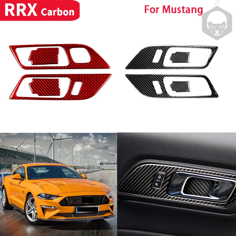 

RRX Настоящее углеродное волокно внутренний дверной замок ручка рамка украшение крышка отделка наклейка для Ford Mustang 2015-2022 автомобильные аксе...
