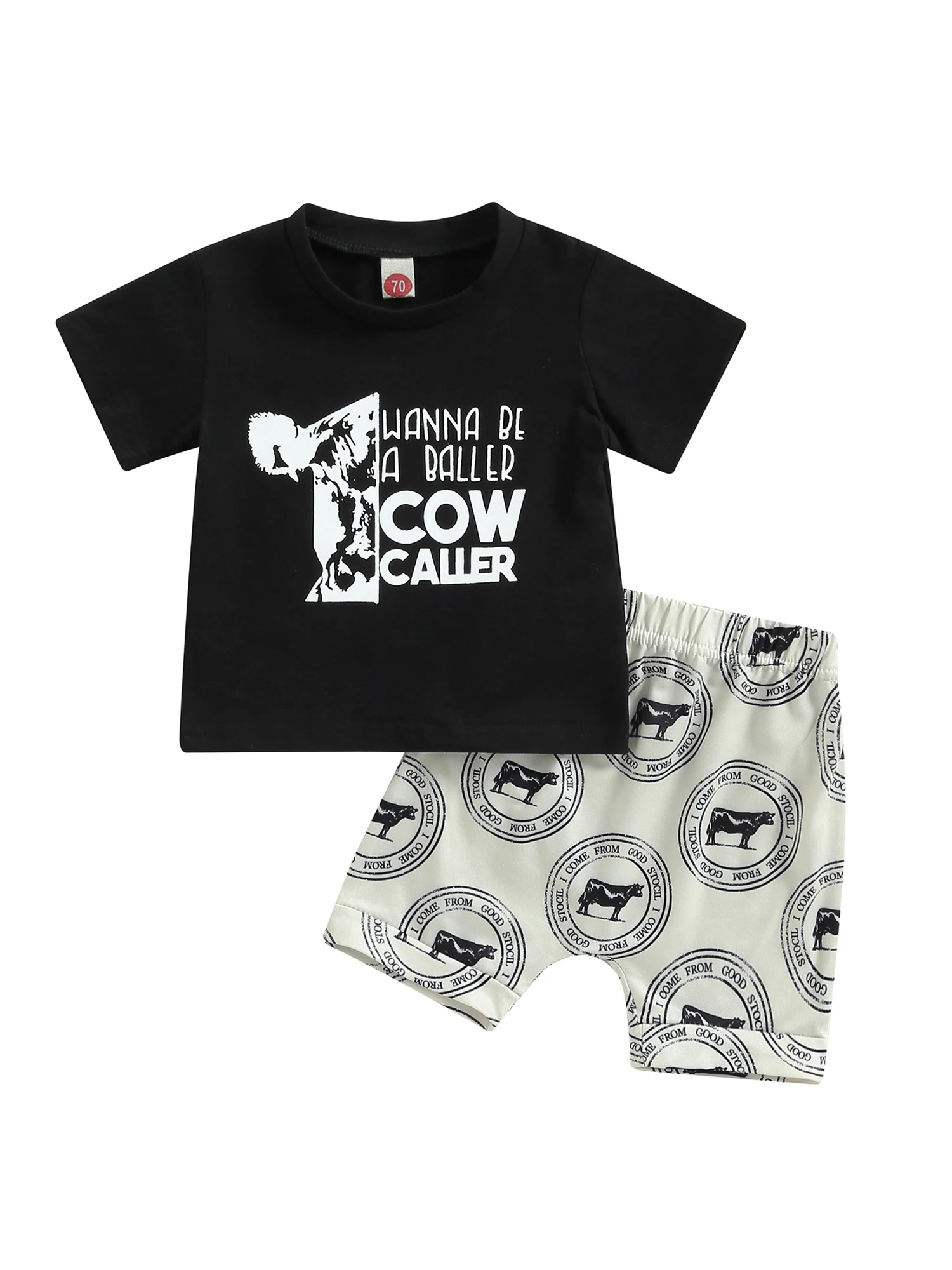 

Комплект летней одежды для маленьких мальчиков из 2 предметов, футболка с коротким рукавом и буквенным принтом и шорты