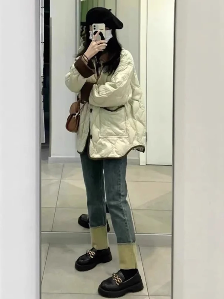 Western Sle Cargo Idle Popular Rhombus Cotton-padded jacket Thickened Cotton-Padded Jacket Outerwear Women Autumn and...