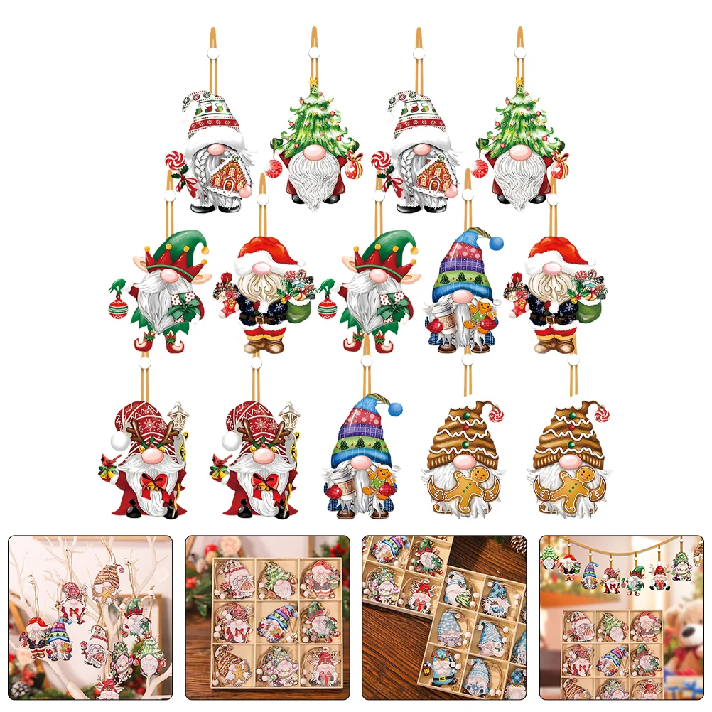 

18pcs Xmas Gnome Wood Ornaments Hanging Gnome Signs Xmas Tree Gnome Cutouts