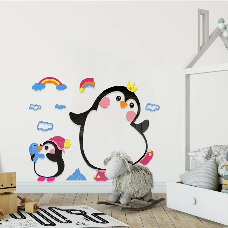 

WS64 Радуга Пингвин малыш милый мультфильм детская комната Детский сад настенные декоративные наклейки 3D акриловые наклейки на стену
