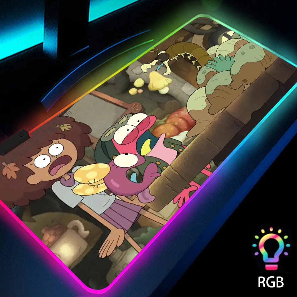 

Amphibia Green Anime Gaming Mouse Pad Funny Desk Accessories LED Pc Gamer Rubber Setup Keyboard RGB Mat Computer Backlit