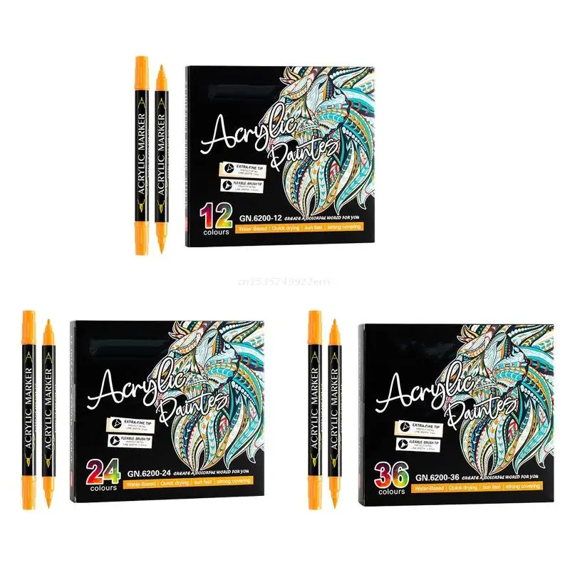 

12/24/36 Color Acrylic Paint Pens Double-ended Extra Fine Tip Markers for Rock Painting Wood Ceramic Dropship