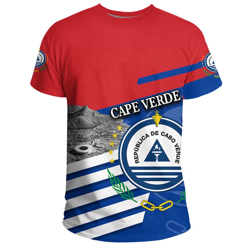 Фото Футболка с 3D-принтом RepublicOf Cabo Verde Flag Map Cabo Verde Coat Of Arms Графические футболки для мужчин Винтажные футболки с короткими рукавами №3