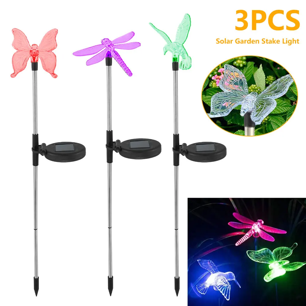 

New LED Solar Butterfly Dragonfly Hummingbird Stake Light Outdoor Color Changing Garden Lawn Lamp Decoration Light