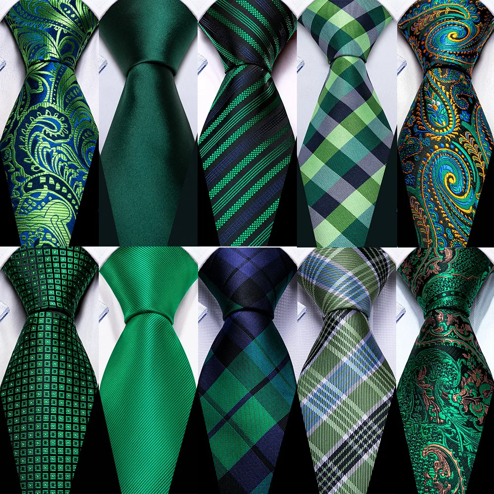 

Barry.Wang Green Men Necktie High Quality Sik Pocket Square Cufflinks Sets Fashion Soli Suit Ties Wedding Party Designer 5261