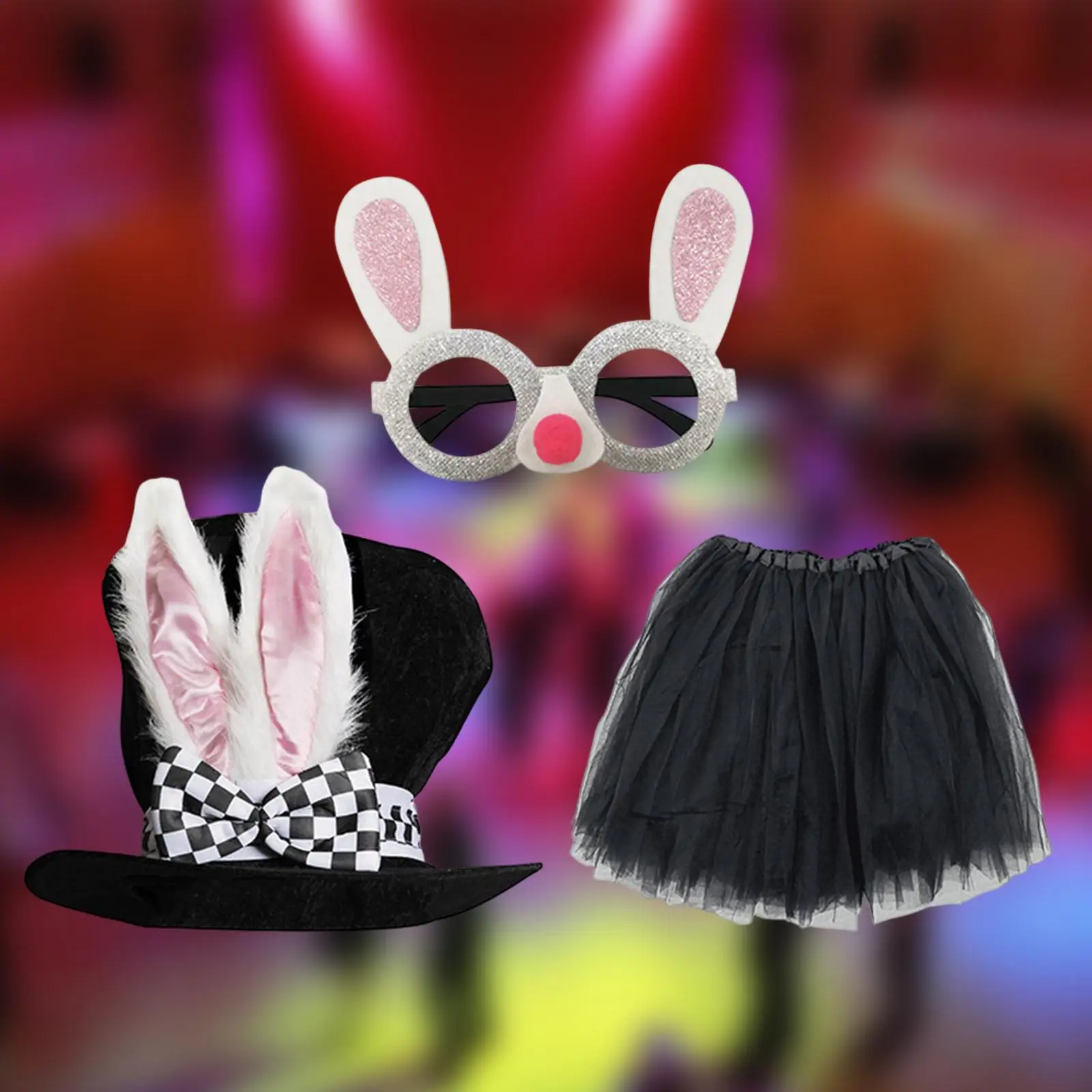 

Набор Костюмов кролика, Топпер с кроличьими ушками, шляпа, очки, детский головной убор, тематические вечеринки с животными для вечерние ринки, Хэллоуина, Пасхи, карнавала