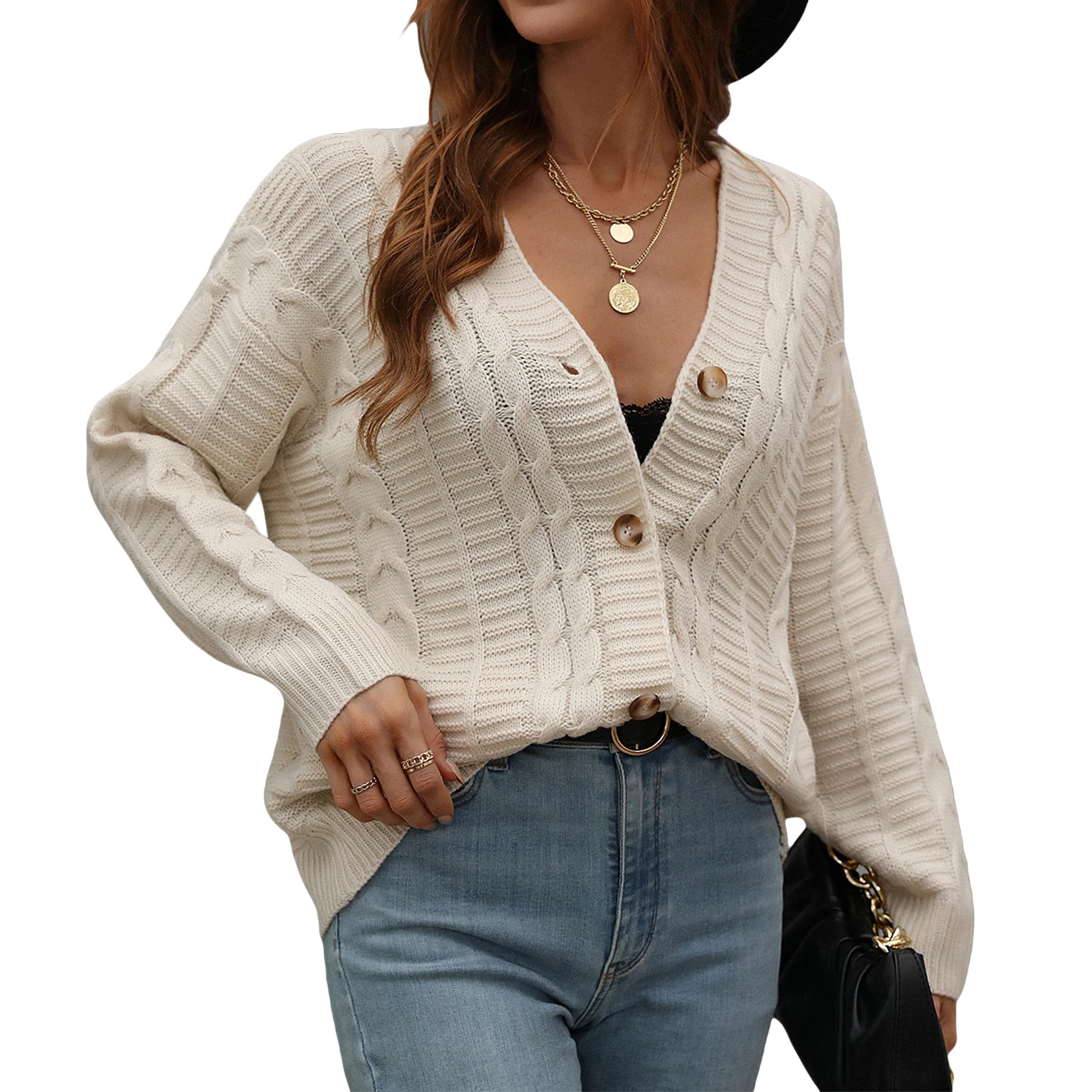 

Женская трикотажная куртка на пуговицах, повседневный однотонный Кардиган с длинным рукавом, верхняя одежда на осень и весну