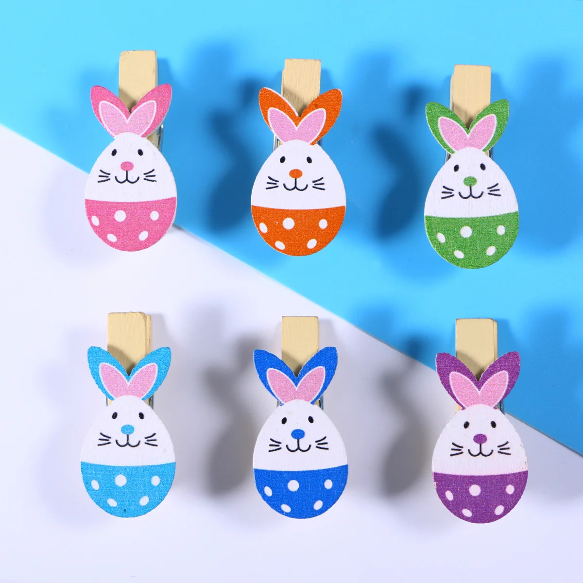 

50pcs Lovely Rabbit Colored Wooden Pegs Note Memo Photo Clips Holder Craft Clips Ornaments for Easter Party Decoration