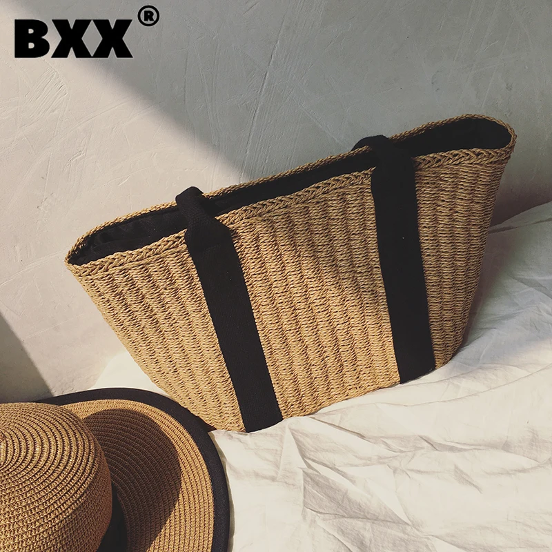 

[BXX] Vacation Beach Handbag 2023 New Fashion For Women Woven Bag Trendy Shoulder Underarm Portable Casual Bags Female 8AB596