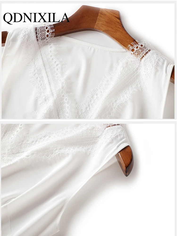 Блузка женская кружевная без рукавов базовая Элегантная атласная шелковая
