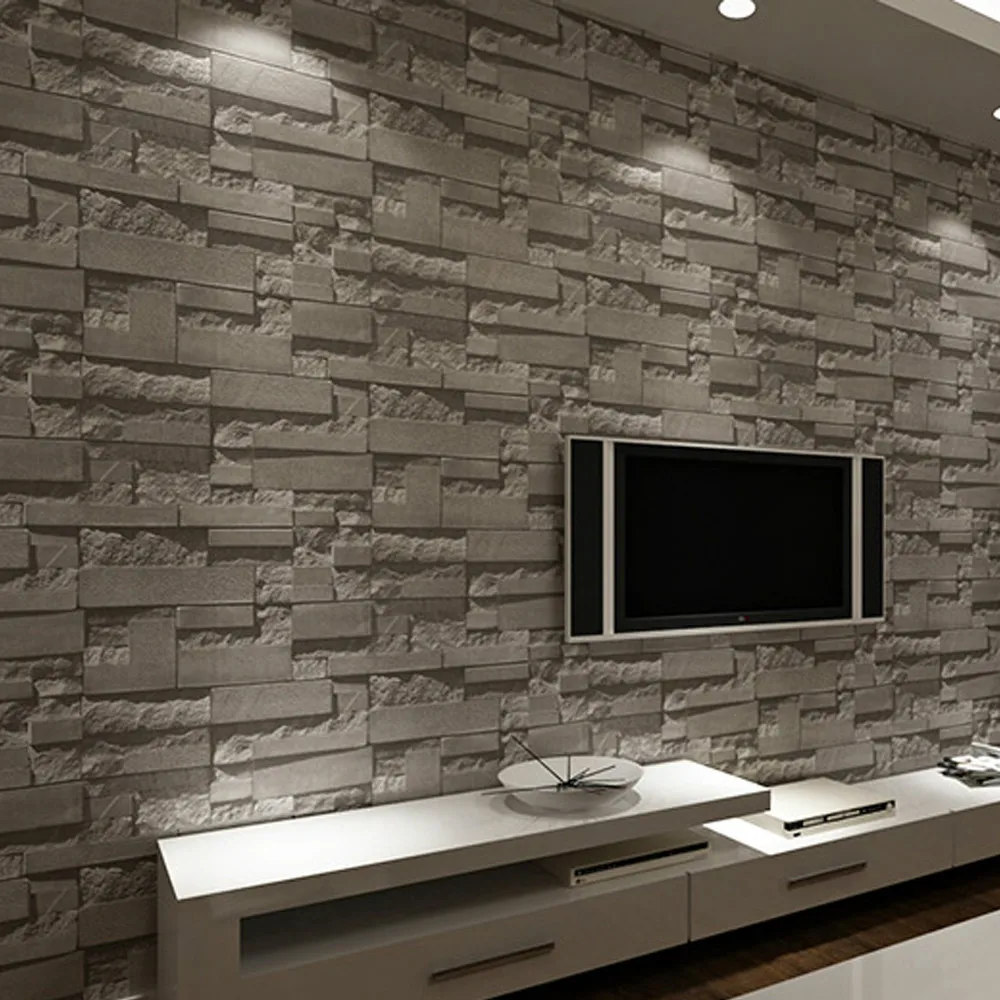 

Papel de parede Slate Stone Brick Effect Washable Vinyl PVC Wall Paper Living room Background Wallcovering Wallpaper decor
