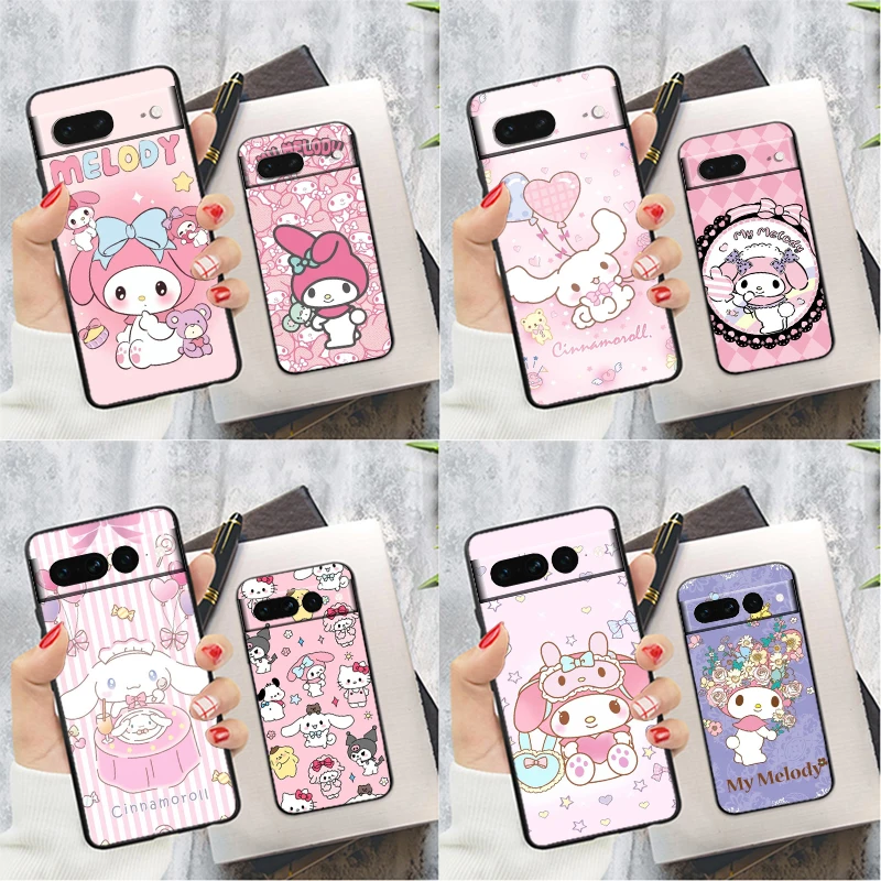 

Cartoon Melody Cute For Google Pixel 8 7 6 6A 5 4 5A 4A XL Pro 5G Silicone Shockproof Soft TPU Black Phone Case Cover Coque Capa