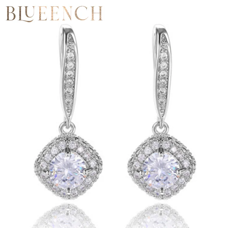 

Blueench 925 sterling silver Zircon Square earrings are suitable for ladies wedding party fashion romantic jewelry