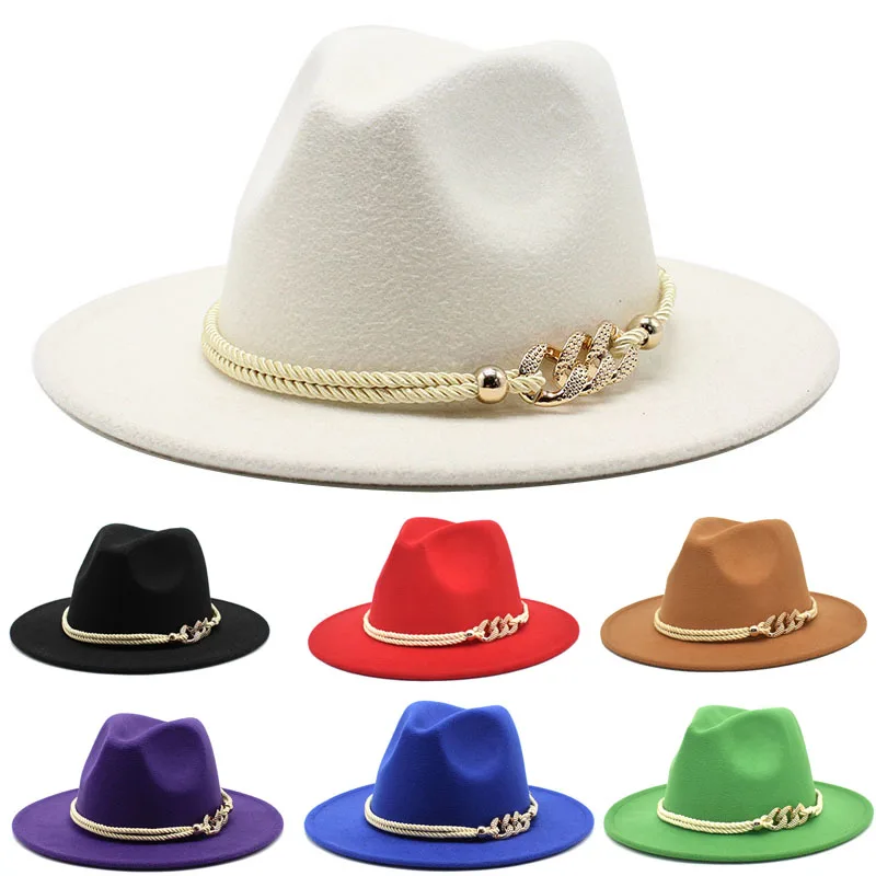 

Fedroa Hat Wide Brim Simple Church Derby Top Panama Hat Solid Felt Fedoras Hat for Men Women artificial Wool Trilby Jazz Cap