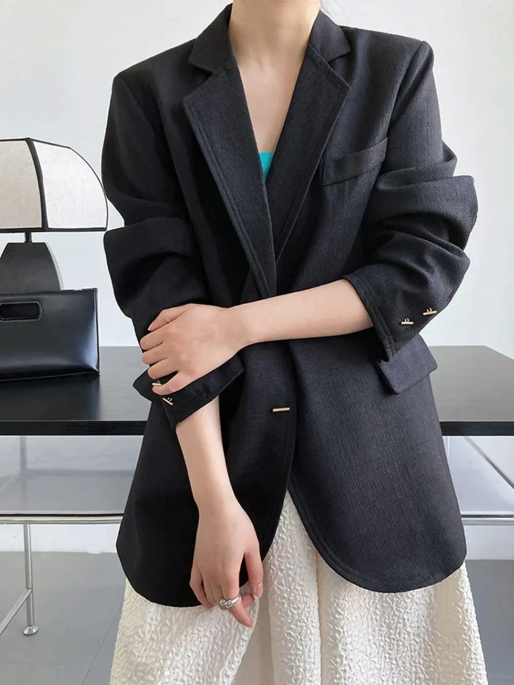 Elegant Loose Temperament Jacket Female Lapel Long Sleeve Chic Button Pocket Solid Blazer For Women Fashion Casual Coat 2023 New