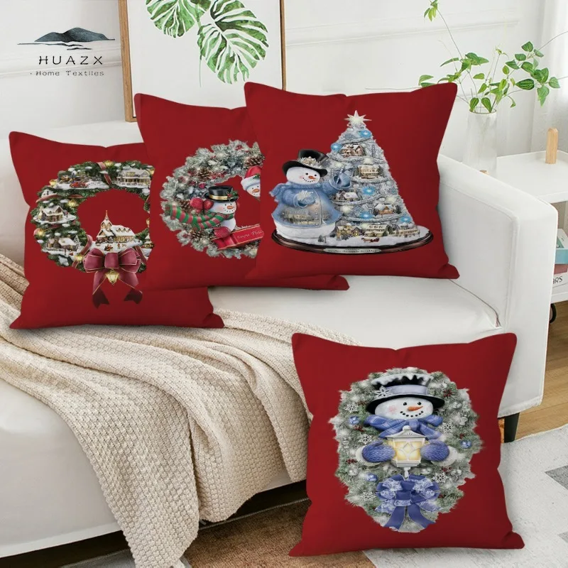 

Christmas Tree Snowman Pillow Case Peach Skin Festival Red Chair Pillowcase Cushion Cover Pillowcases Decorative Sofa Home Decor