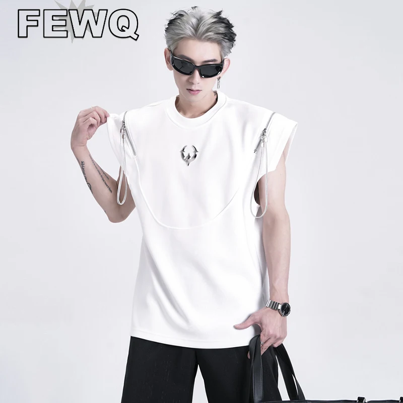 

FEWQ корейские модные мужские топы Tnak металлическая молния соединение нишевой дизайн мужская футболка без рукавов Хай-стрит хип-хоп модная 24B3028