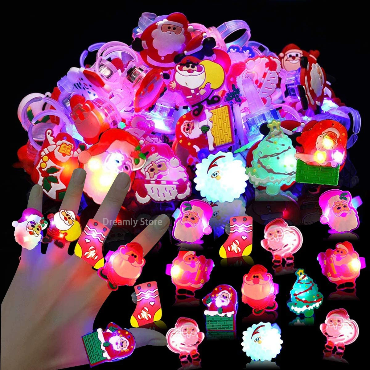

Christmas Party Favors Creative Glowing Ring Brooch Toy Santa Snowman Shine Toys for Kids Gifts Christmas Decorations Supplies
