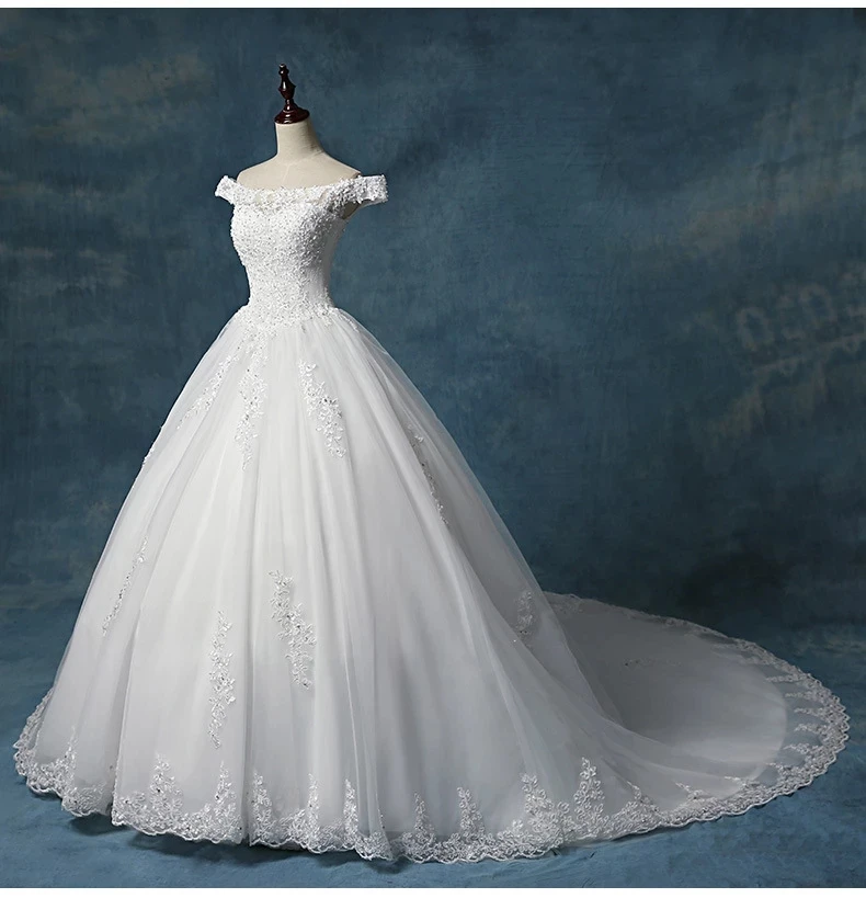 

ANGELSBRIDEP Boat Neck Ball Gown Wedding Dresses Bohemian Sexy Off-Shoulder Applique Robe De Mariee Formal Bride Dresses