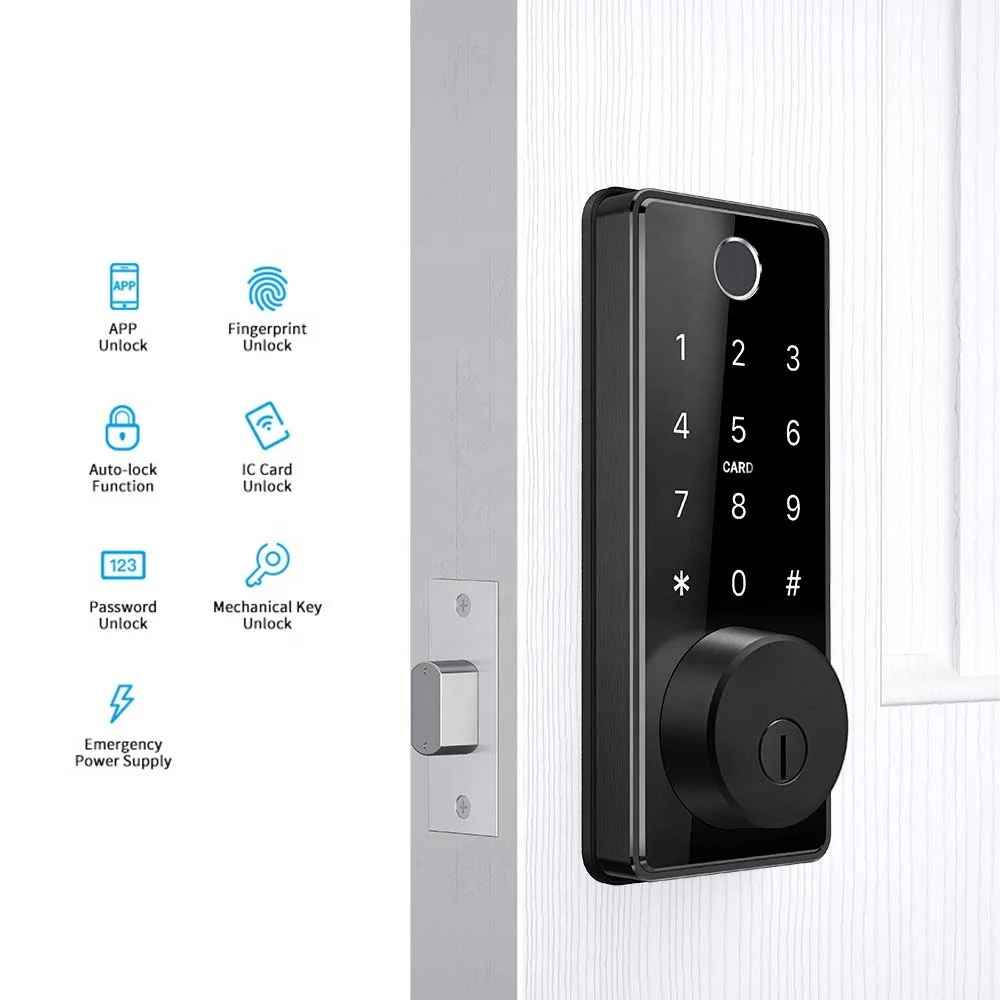 Smart RIM deadbolt  auto lock fingerprint password app control TTLOCK  TUYA APP card door lock enlarge