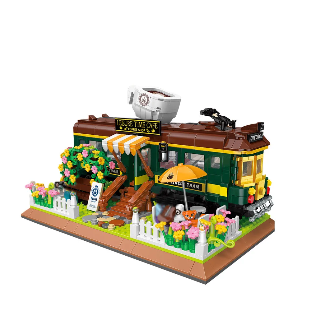 

Mini Blocks Creative Expert Train Coffee House Cafe Corner Street View Moc Building Block Brick Model Toy Gift 1081pcs