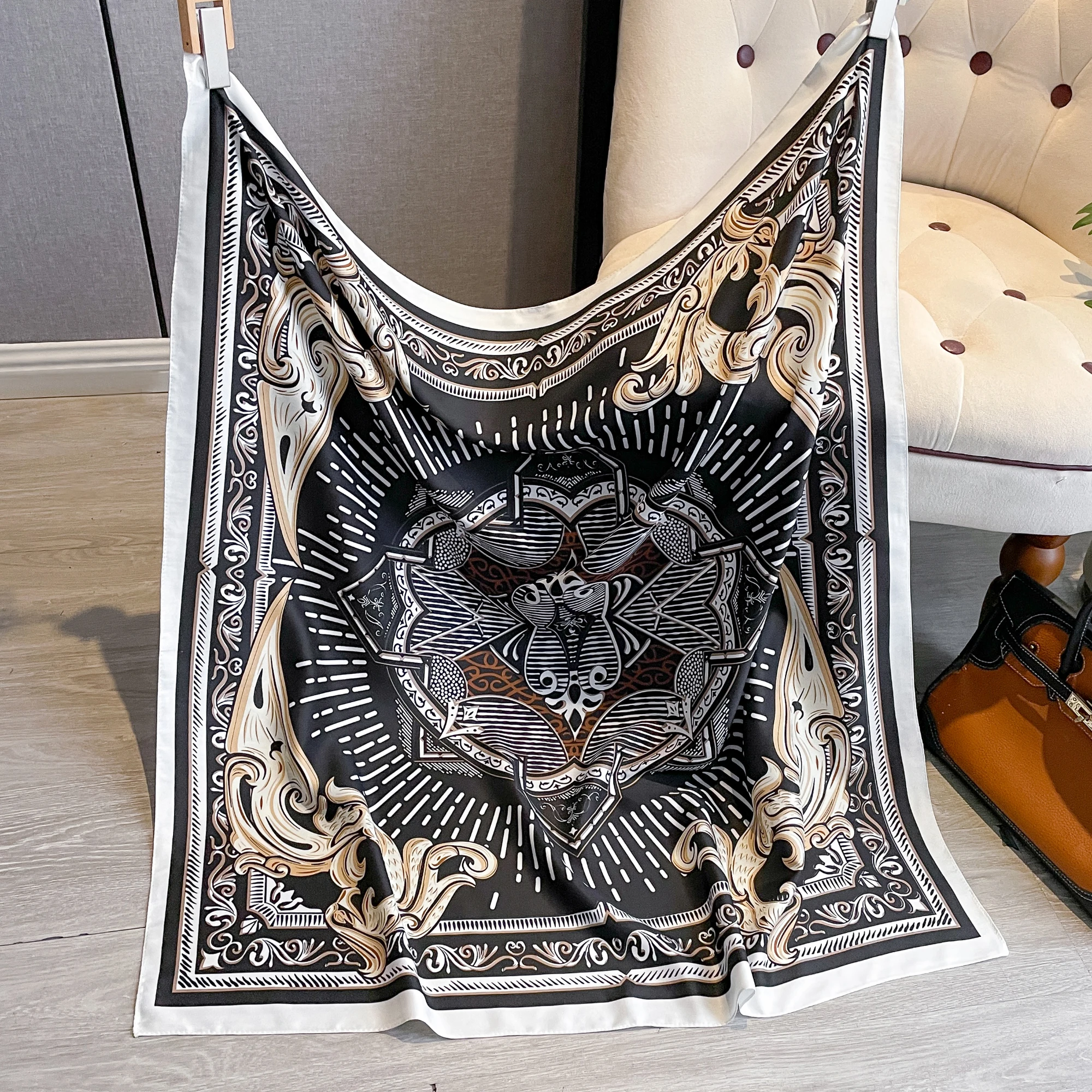 90*90 см шелковые шарфы женские саржевые с принтом квадратная голова хиджаб