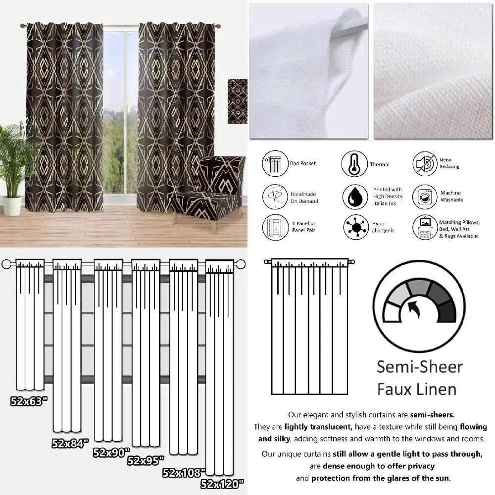

and Gold Art Deco Pattern' Mid-Century Modern Curtain Panel