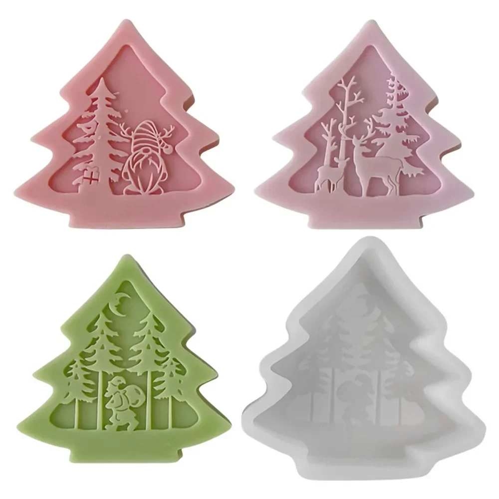 3D Christmas Tree Mold Santa Elk Aromatherapy Candle Diy Handmade Soap Ornament Silicone Molds