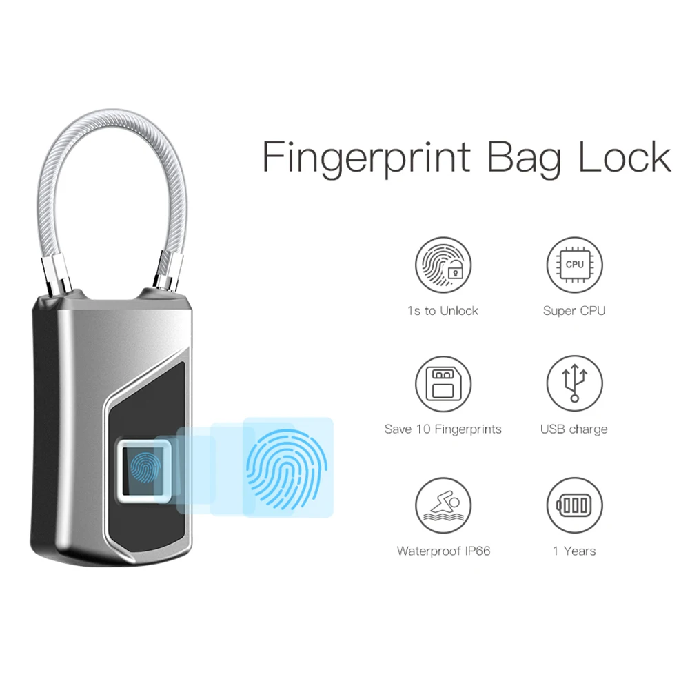 

Keyless Fingerprint Padlock Drawer Safety Mini Intelligent Lock USB Rechargeable Anti-theft for Door Suitcase Backpack Locker