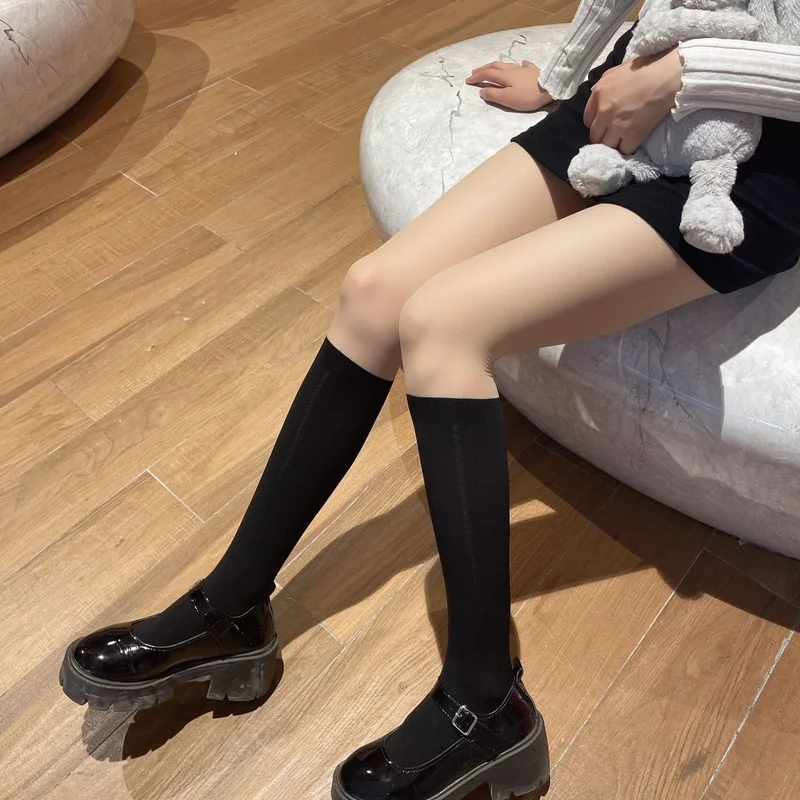 360D сексуальные женские колготки ниже колена с двойной полосой прозрачные черные