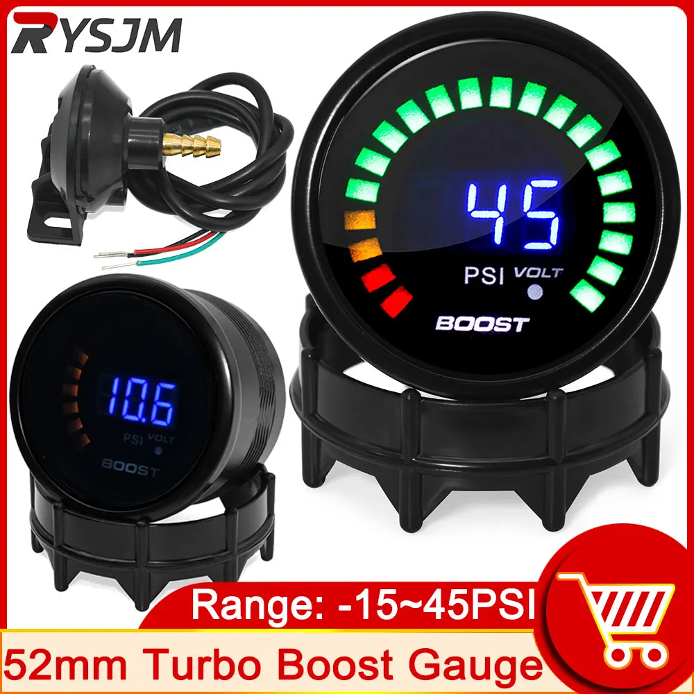 

-15 ~ 45 PSI турбонаддув Манометр с датчиком 52 мм 20 светодиодный синий цифровой электрический турбо регулятор давления вакуумный манометр