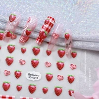 2022 new fruit diy nail ornaments 5d relief nail stickers strawberry peach nail stickers ins small decals