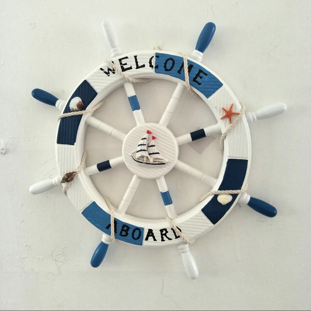 

Decor Nautical Wall Wheel Beach Mediterranean Wooden Ornament Ship Decoration Hanging Boat Rudder Home Theme Seaside House