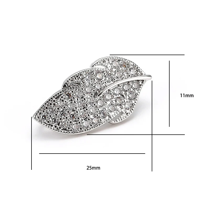 25mm X 11mm Leaf Shape Front Decorative Buckle Clip Clasp Platinum Plated And Copper Zirconia Inlay For Necktie Necklace DIY