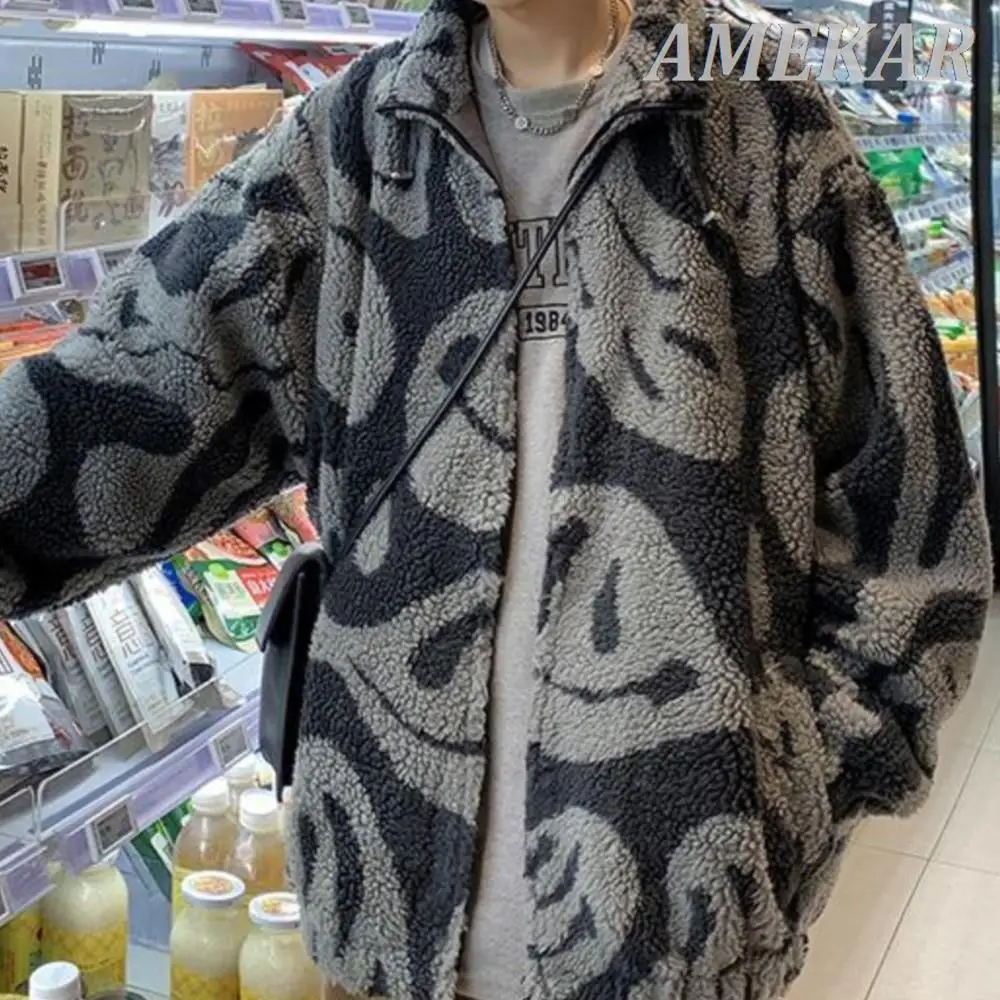 2023 Winter Men's Coat Brand New Casual Lamb Wool Parka Coat Trend Streetwear Loose Men Clothing Grain Fleece Male Jacket Coat