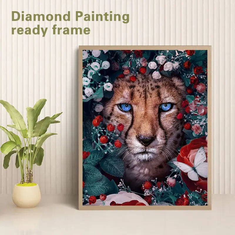 

GATYZTORY Diamond Mosaic 5d Flowers Leopard Animal Diamond Embroidery Complete Kit Paintings For Interior Needlework Decoration