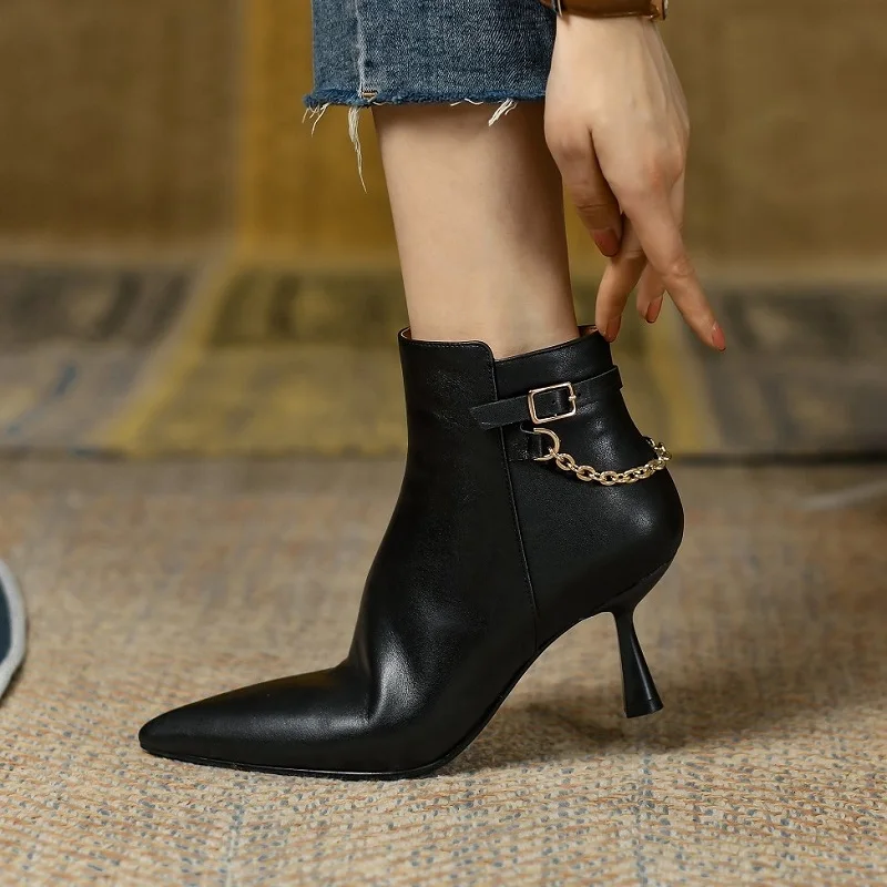 

Женские ботильоны весна-осень-зима обувь без шнуровки из натуральной замши сексуальные кожаные Ботильоны на каблуке 7 см с острым носком