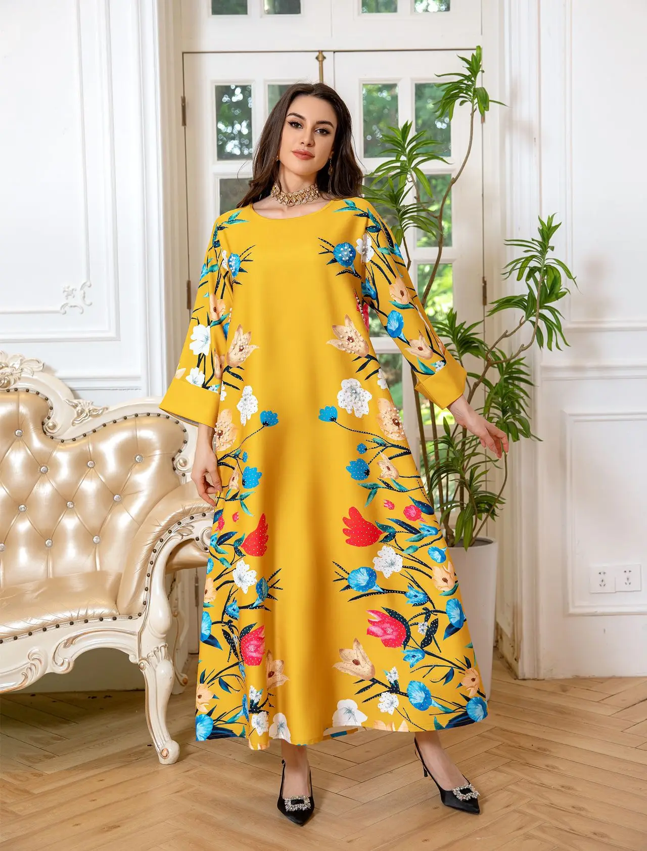 Арабская модная повседневная домашняя одежда Дубаи со стразами для