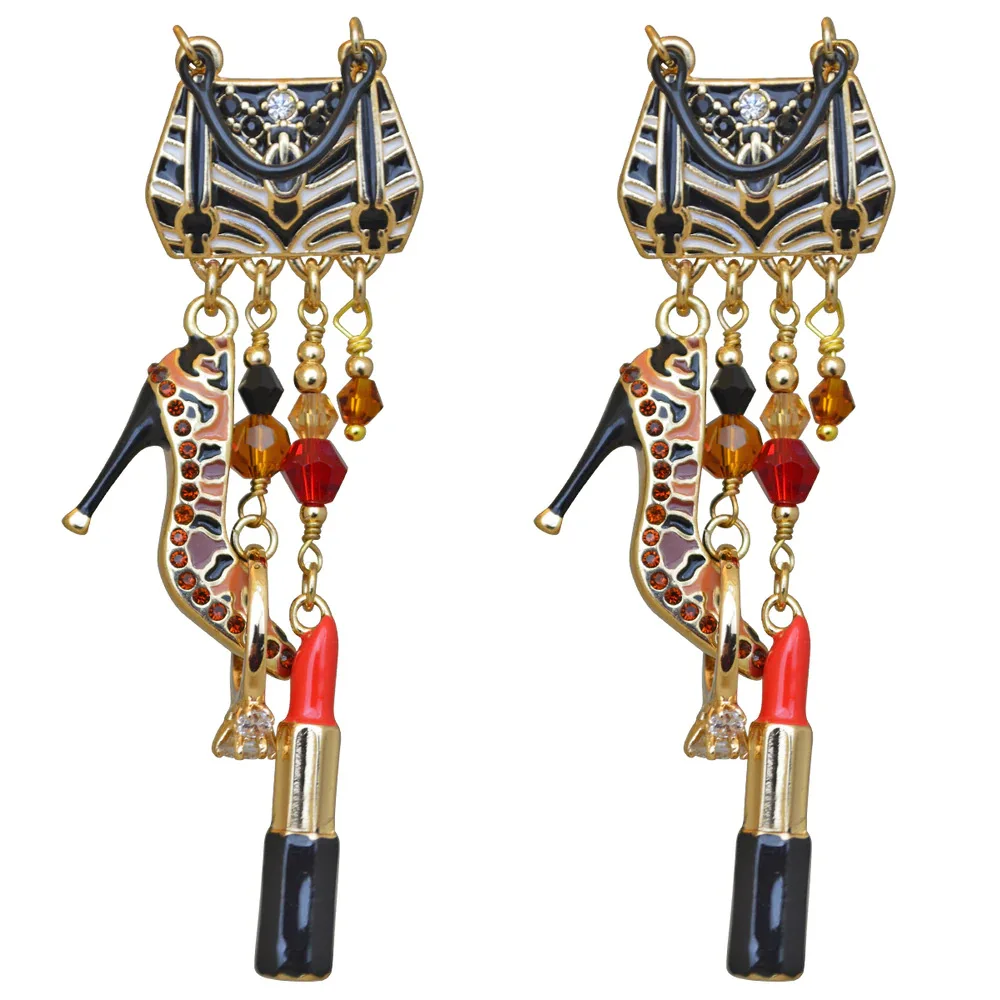 

New Fashion Exaggerated Bag Earrings Women Lipstick High Heels Vintage Tassel Earrings Aesthetic Accessories Luxury Designer