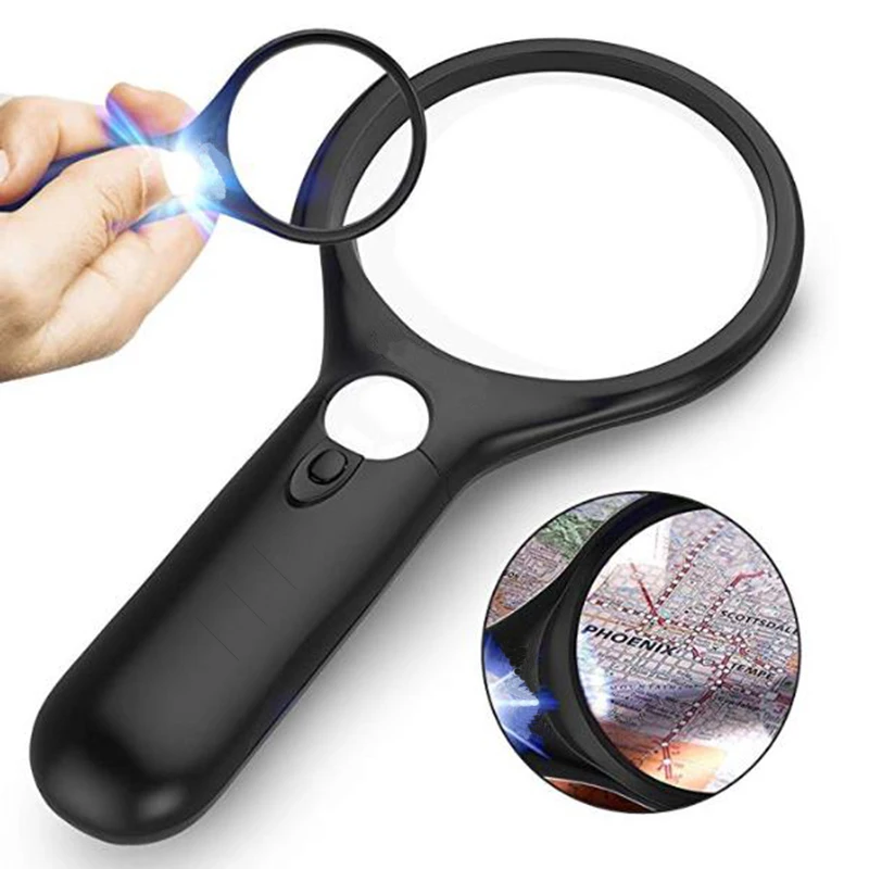 

1PC Illuminated Magnifier 45X Handheld Reading Magnifying Glass with 3 LED Light Microscope Lens Jewelry Watch Loupe Magnifier