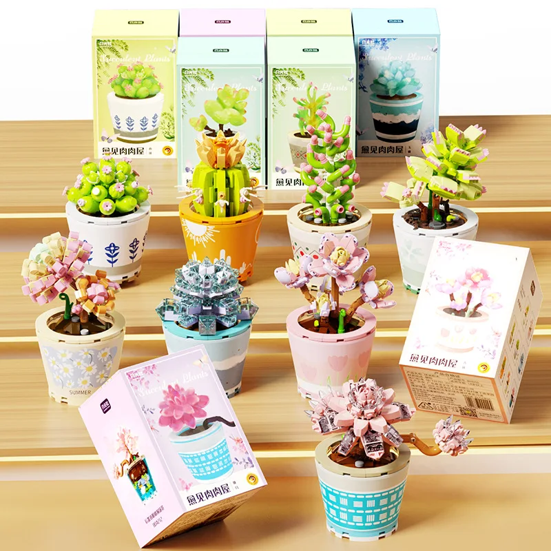 

Succulent potted plant ins style compatible Lego assembled building blocks flower toy for girls birthday gift decoration