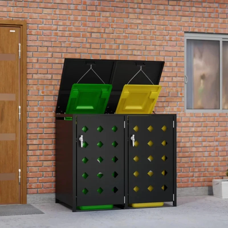 Фото Уличный контейнер для мусора Durle Triple Wheelie Storage Cinet с выдвижной крышкой для сада и двора №2