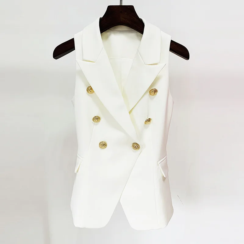 

Trend High Quality Women Clothing Summer Sleeveless Vest Double Breasted White Slim Blazer Coats Ladies Popular Single Product