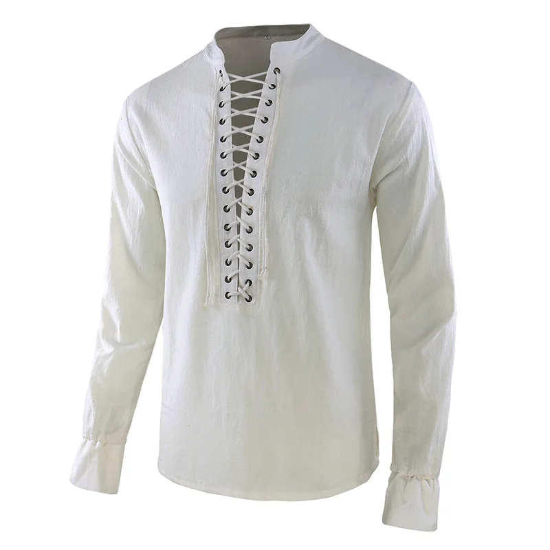 

New chest air eyes medieval performance stage costume Amazon Europe and America men's long-sleeved stand-up collar T
