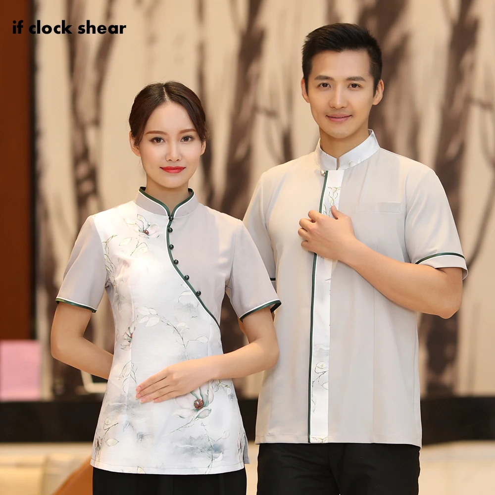 

Китайский чернильный принт для отеля, магазина фаст-фуда, пальто для кастрюль, форма шеф-повара, костюм для красивых официантов, одежда, четкие Топы