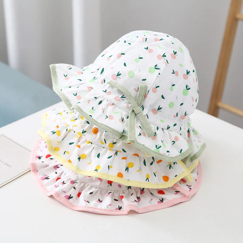 

Cute Printed Baby Bucket Hat Sweet Bowknot Ruffle Fisherman Cap for Toddler Girls Summer Outdoor Sun Hats Bonnet Gorras