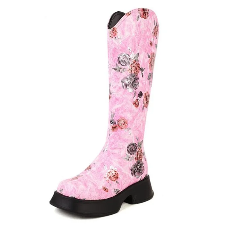 GCYCG Brand Women Motorcycle Knee-High Boots Woman Fashion Thick Sole Platform Heels Zipper Botas Femininas Long Booties 41 42