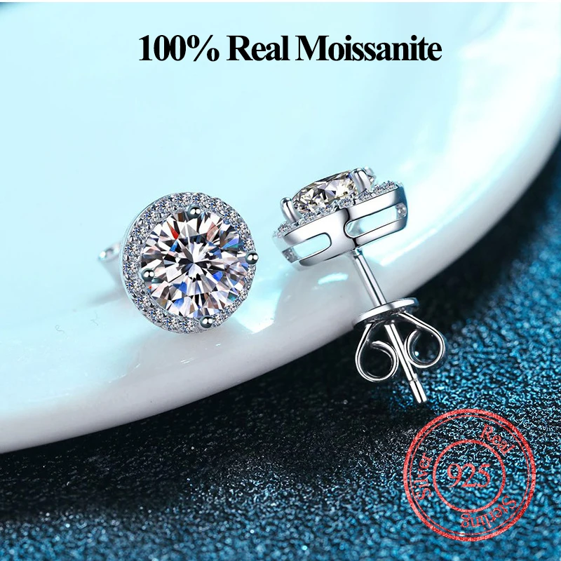 

Round Cut 1.0CT Diamond Test Passed Moissanite 925 Silver D Color Moissanite Earrings Jewelry Girlfriend Luxurious Gift